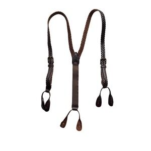 VTG Unbranded Braided Leather Suspenders Brown Button Loop Adjustable Argentina